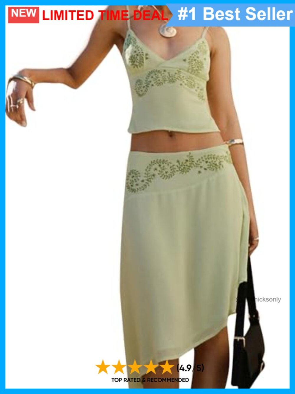 Boho Floral Mesh 2 Piece Cami Top Midi Skirt Set Y2K Beachwear